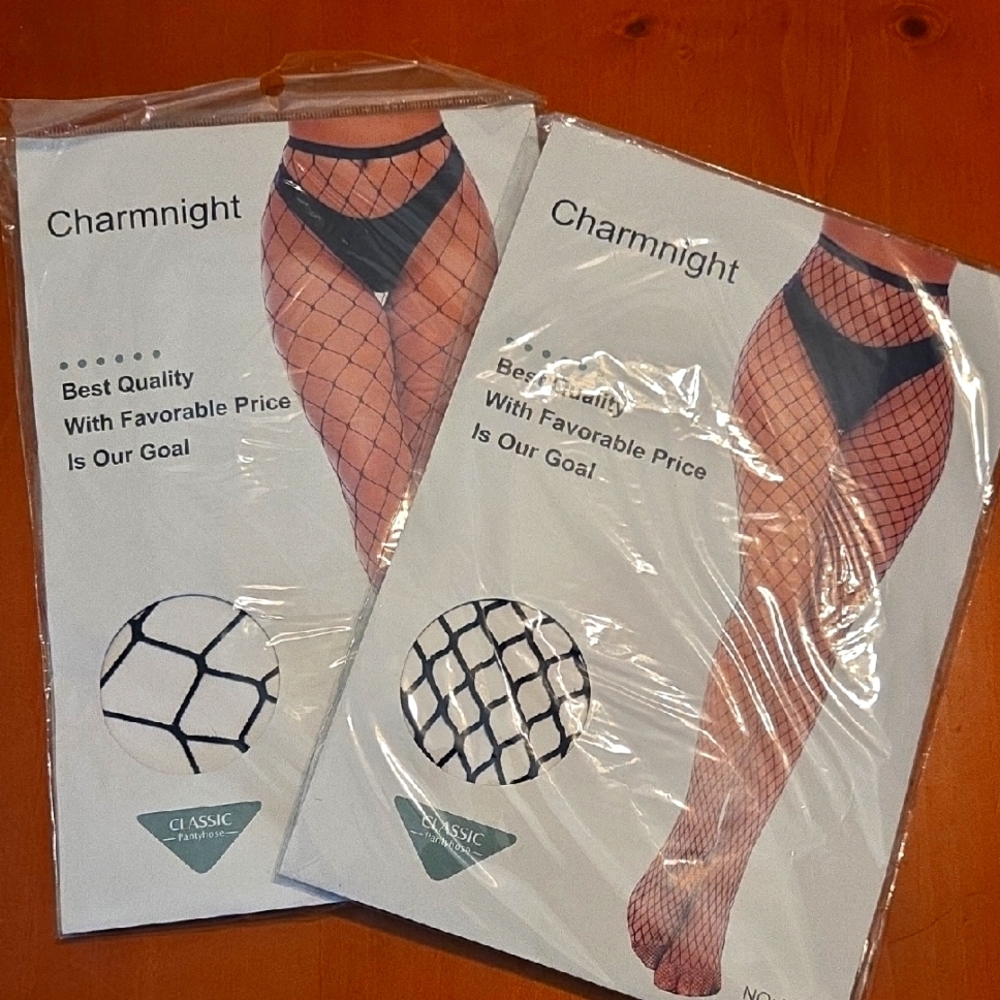 Black Fishnet Stockings - 2 Pairs New In Package One Size